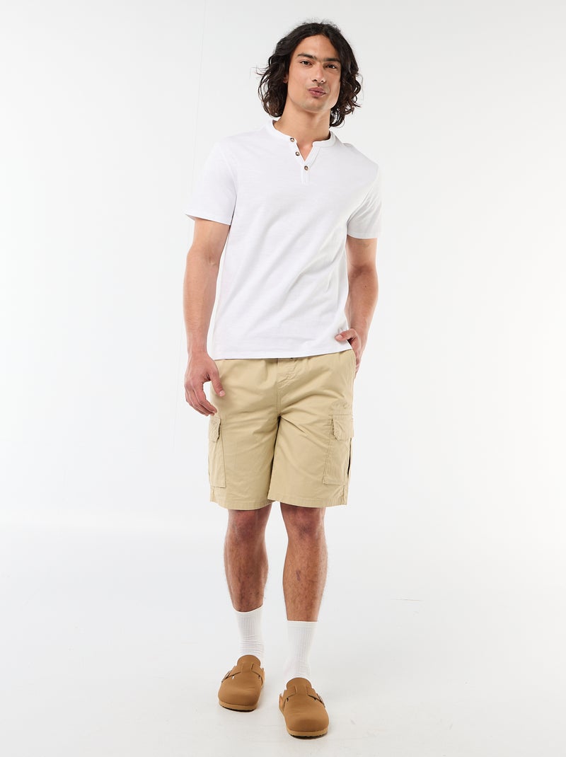 Camiseta de manga corta con cuello tunecino Blanco - Kiabi