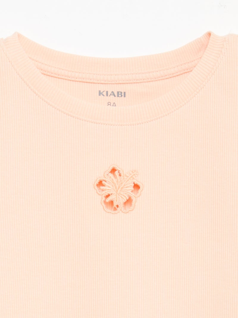 Camiseta de manga corta con detalle calado Naranja - Kiabi