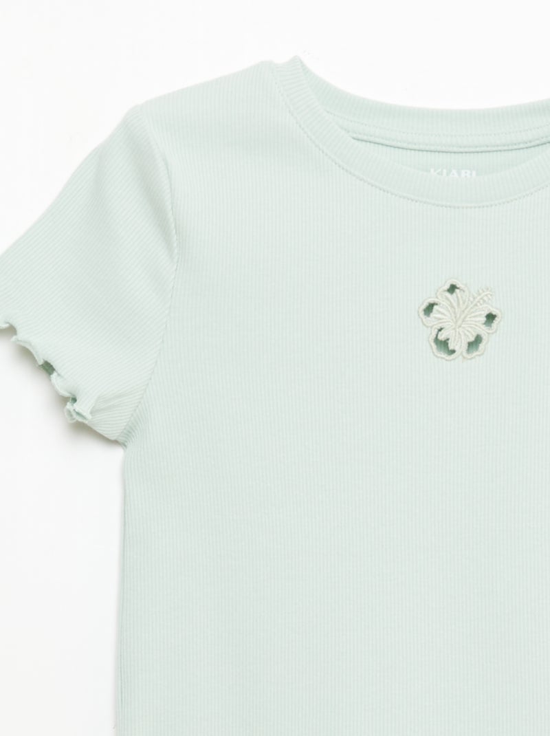 Camiseta de manga corta con detalle calado Verde - Kiabi