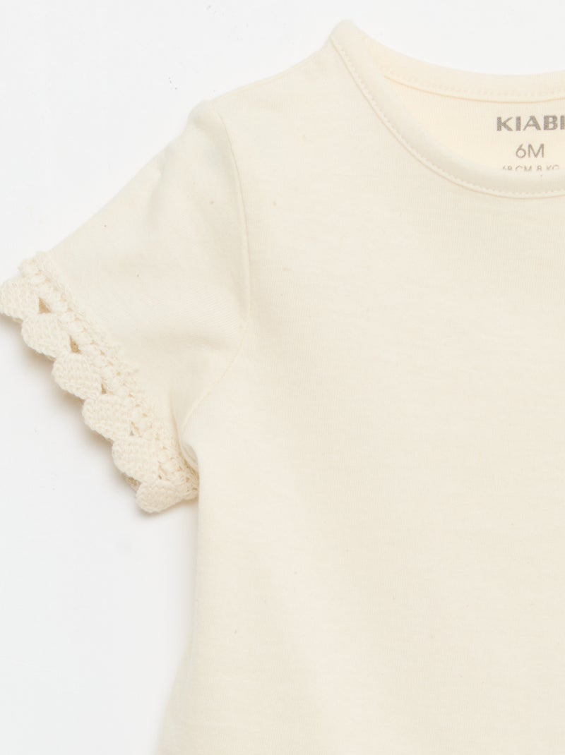 Camiseta de manga corta con detalles de ganchillo Blanco - Kiabi