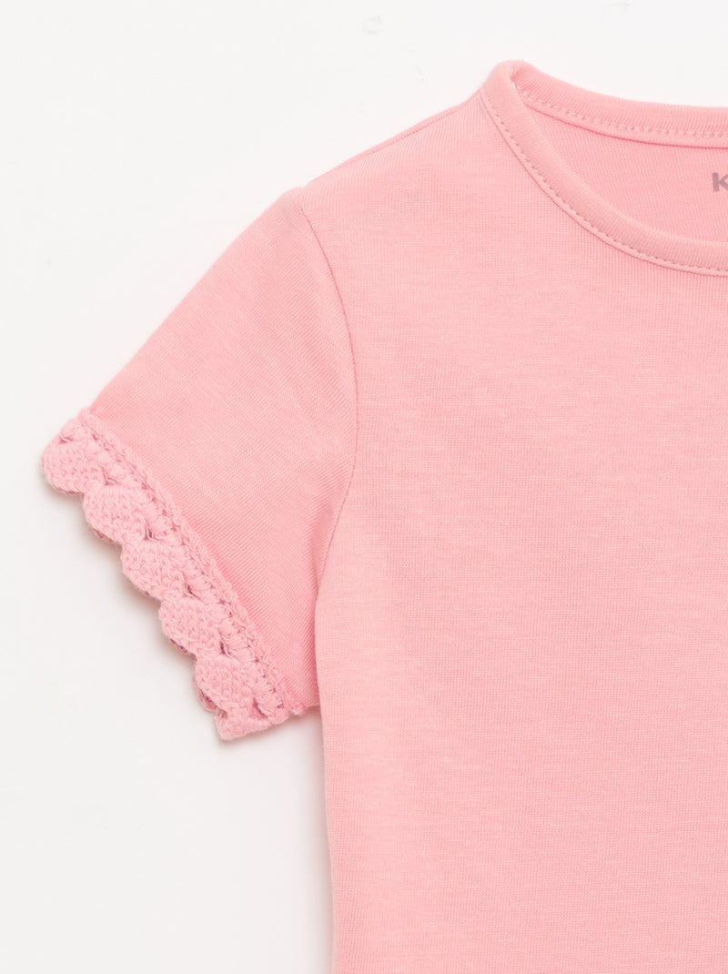 Camiseta de manga corta con detalles de ganchillo Rosa - Kiabi