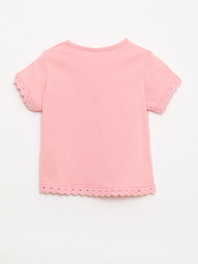 Camiseta de manga corta con detalles de ganchillo Rosa - Kiabi