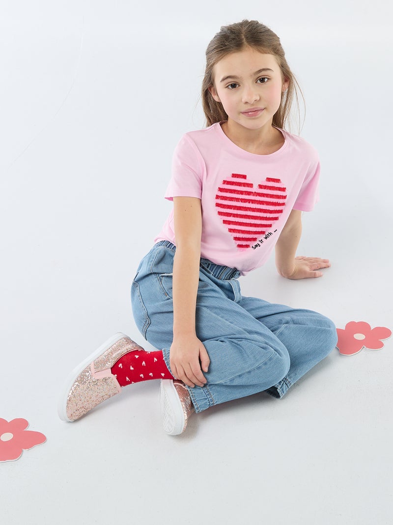 Camiseta de manga corta con diseño Rosa - Kiabi