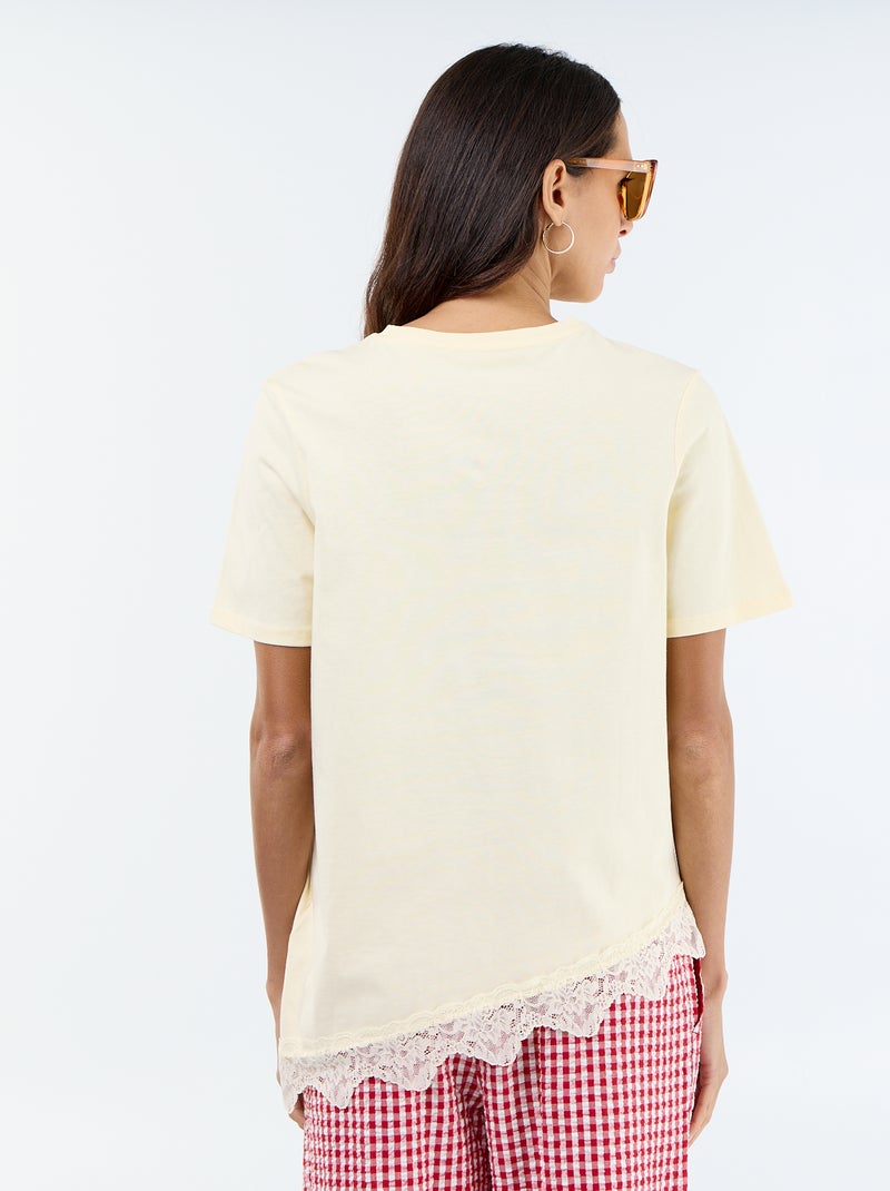 Camiseta de manga corta con encaje Beige - Kiabi