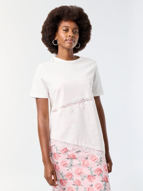 Camiseta de manga corta con encaje - Kiabi Camiseta de manga corta con encaje - Kiabi