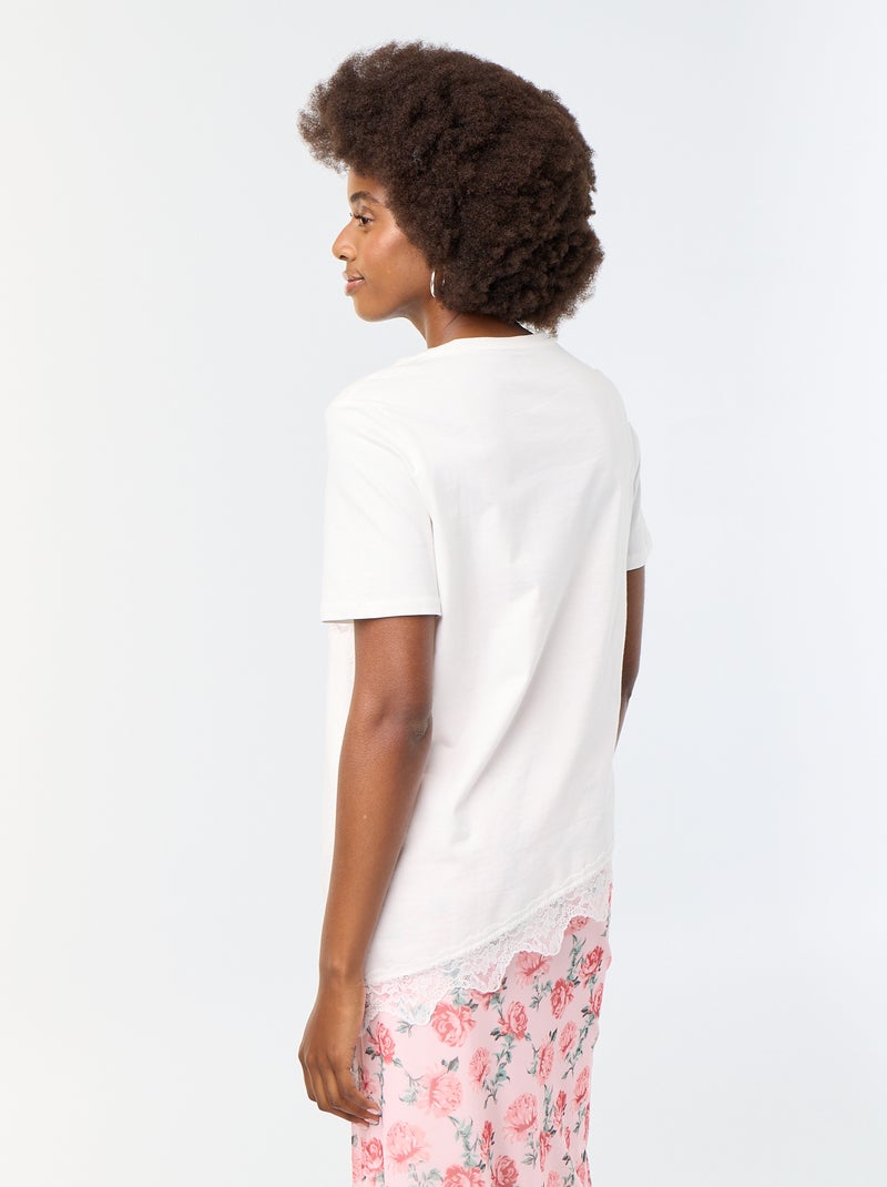 Camiseta de manga corta con encaje Blanco - Kiabi