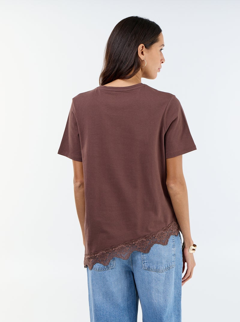Camiseta de manga corta con encaje Marron - Kiabi