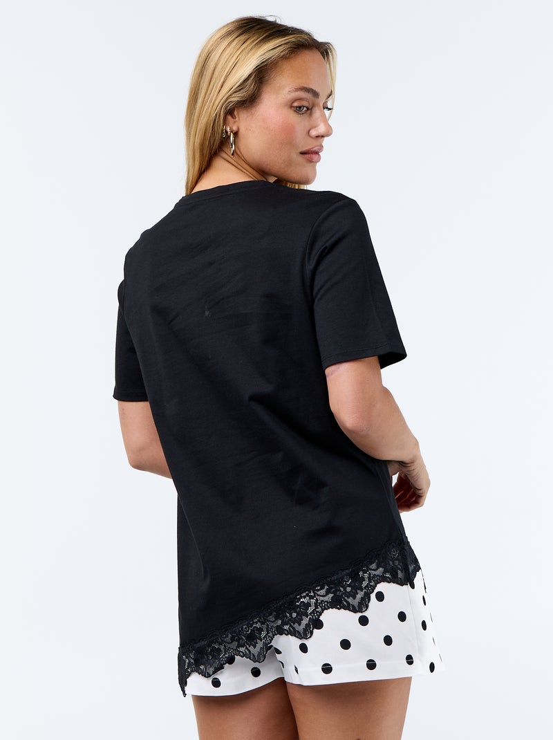 Camiseta de manga corta con encaje Negro - Kiabi
