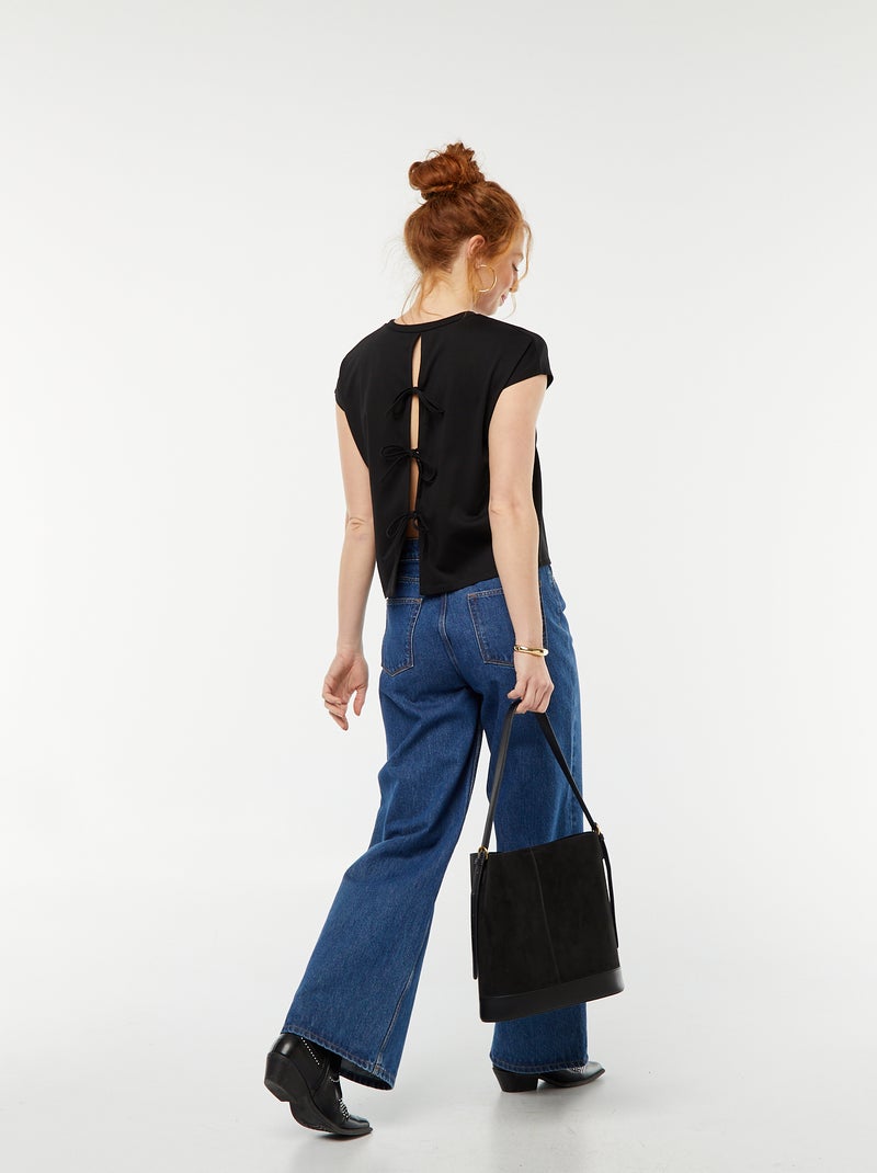 Camiseta de manga corta con espalda abierta negro - Kiabi