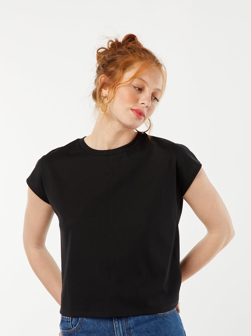 Camiseta de manga corta con espalda abierta negro - Kiabi