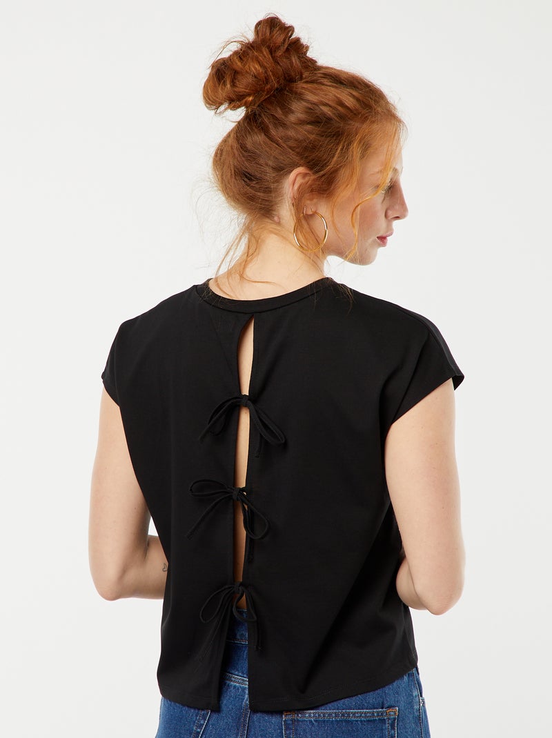 Camiseta de manga corta con espalda abierta negro - Kiabi