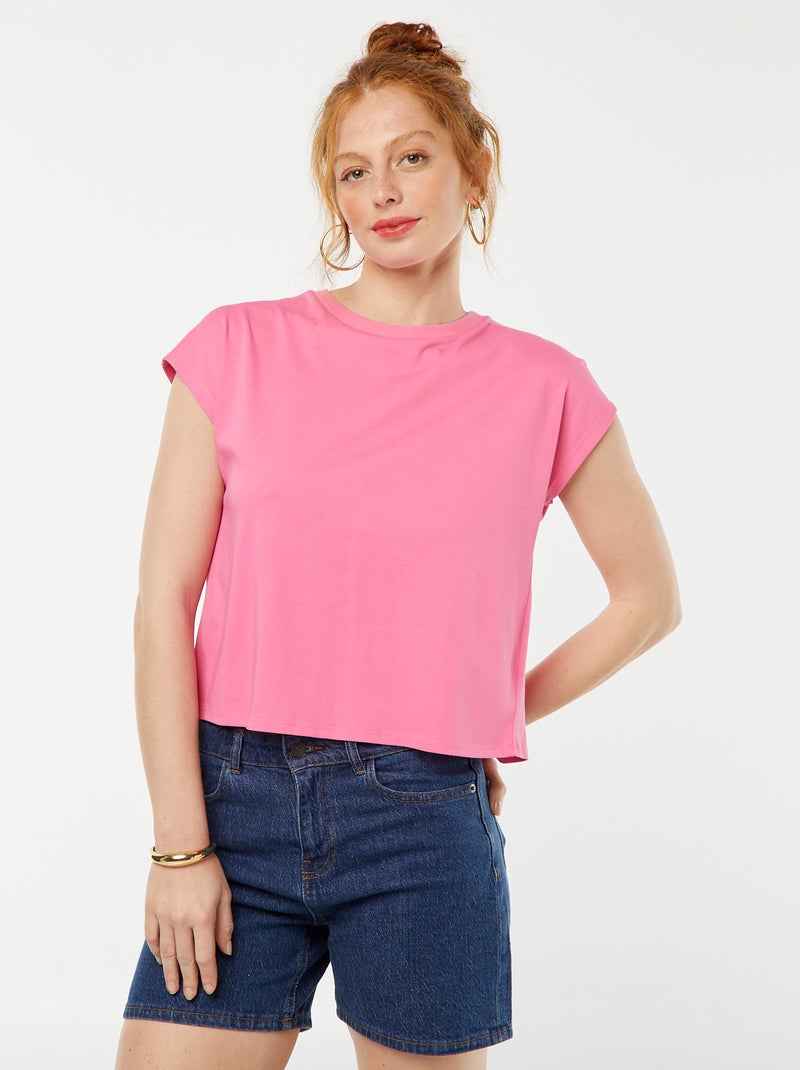 Camiseta de manga corta con espalda abierta ROSA - Kiabi