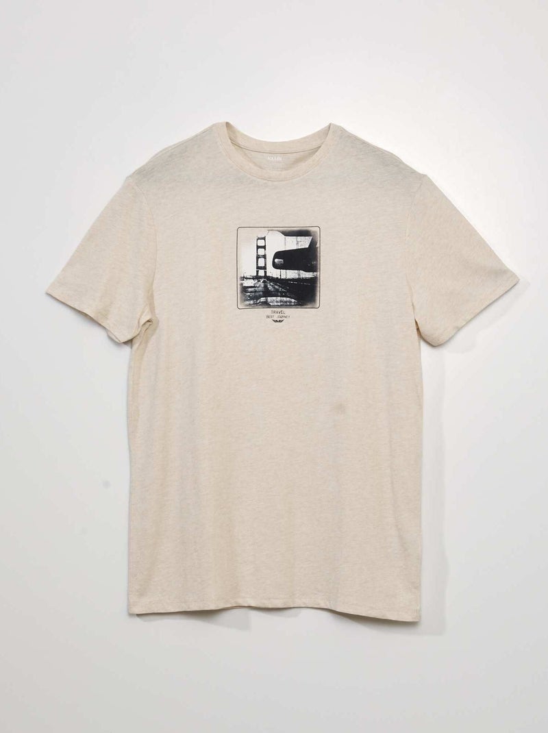 Camiseta de manga corta con estampado BEIGE - Kiabi