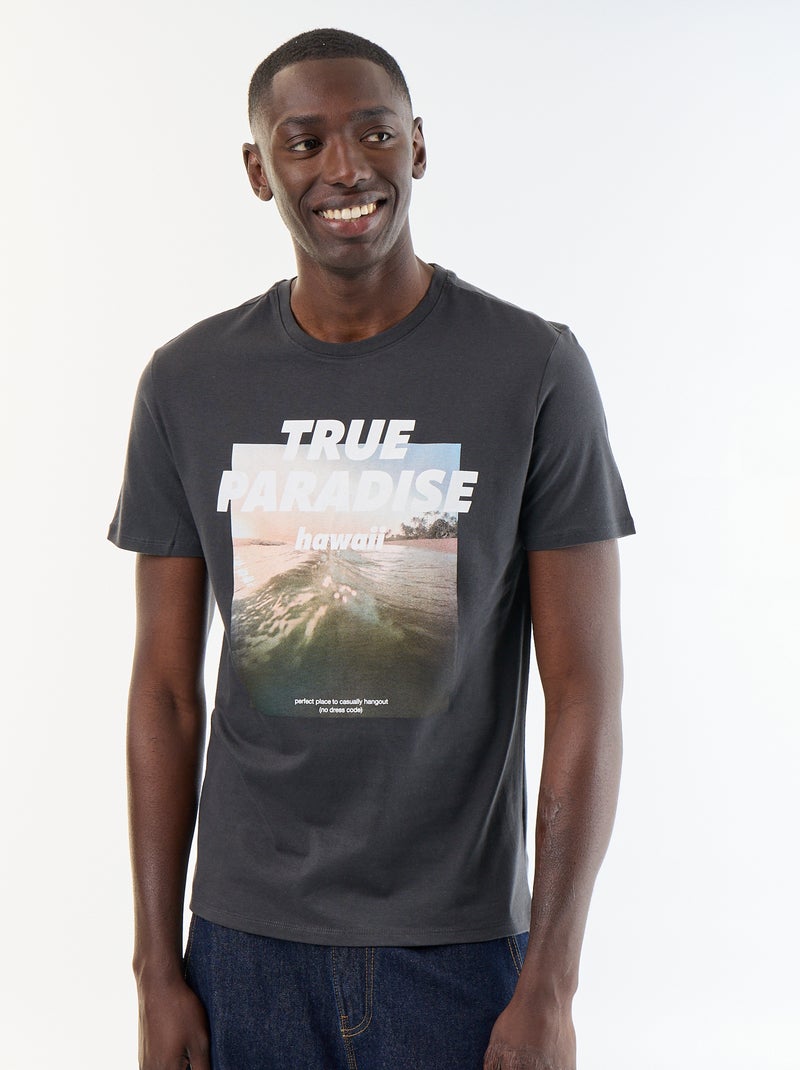 Camiseta de manga corta con estampado de fantasía Gris - Kiabi