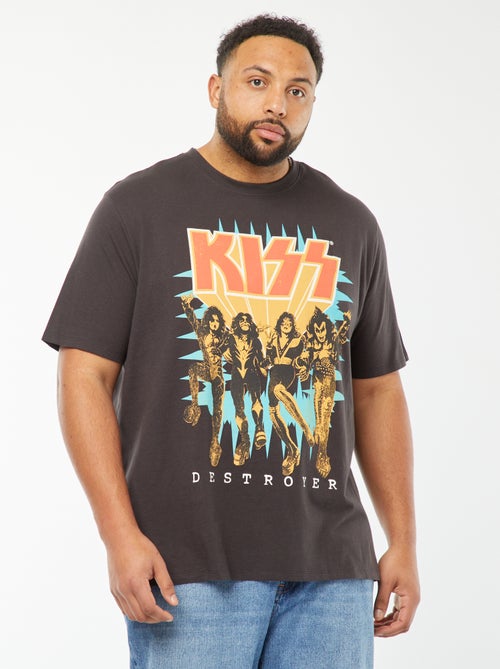 Camiseta de manga corta con estampado delantero 'Kiss' - Kiabi