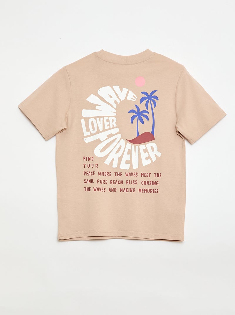 Camiseta de manga corta con estampado delantero/trasero Beige - Kiabi