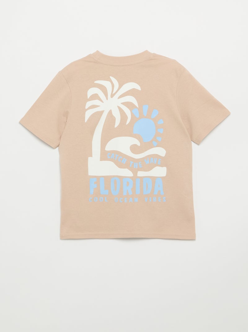 Camiseta de manga corta con estampado delantero/trasero Beige - Kiabi