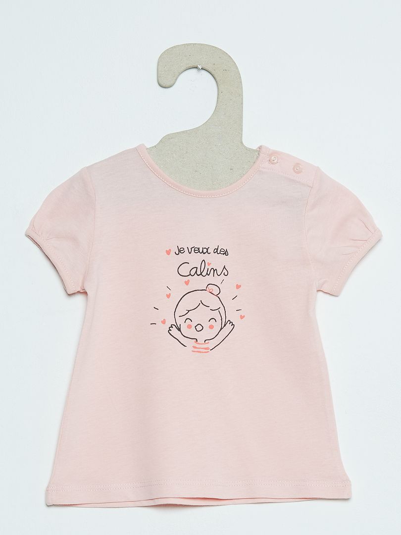 Camiseta de manga corta con estampado fantasía ROSA - Kiabi