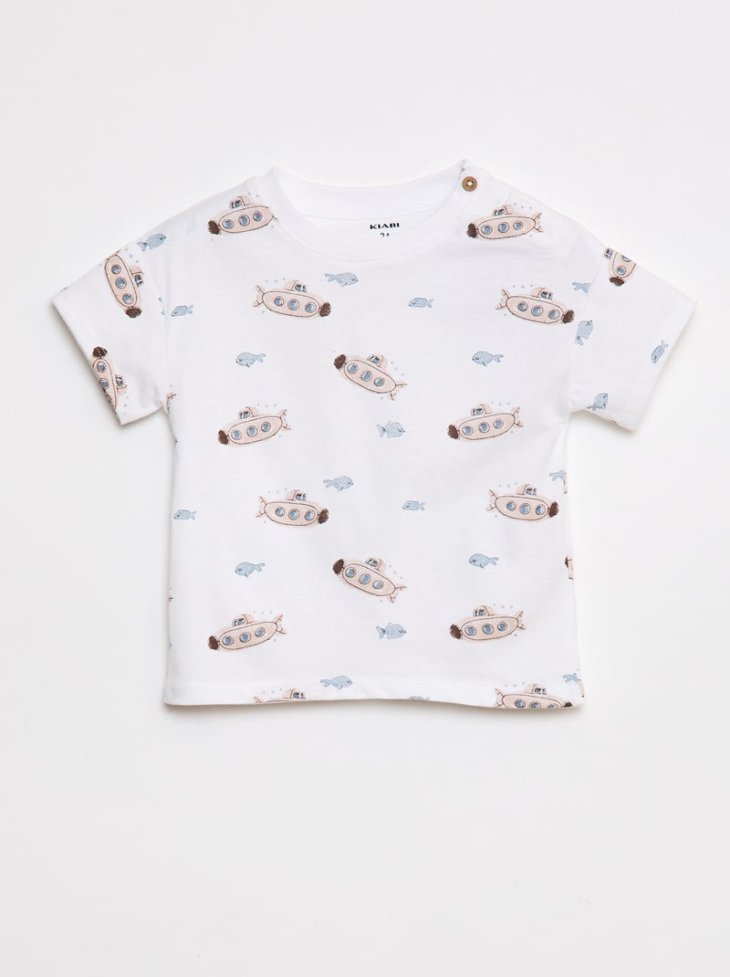 Camiseta de manga corta con estampados y abertura en el hombro BLANCO - Kiabi