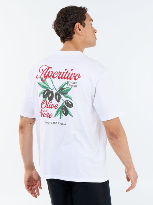 Camiseta de manga corta con estampados y bordados por delante y por detrás - Kiabi