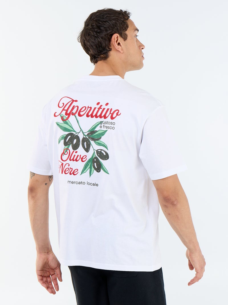 Camiseta de manga corta con estampados y bordados por delante y por detrás Blanco - Kiabi