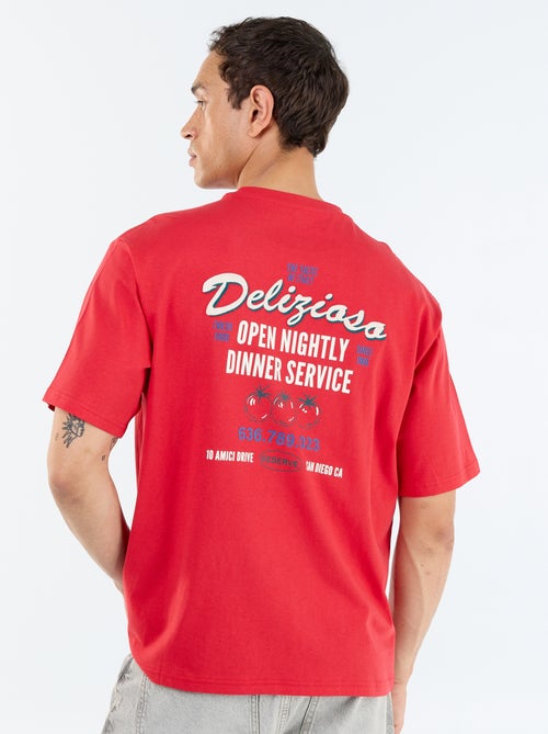 Camiseta de manga corta con estampados y bordados por delante y por detrás - Kiabi
