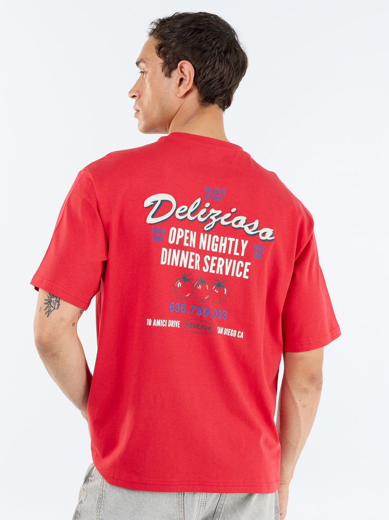 Camiseta de manga corta con estampados y bordados por delante y por detrás Rojo - Kiabi