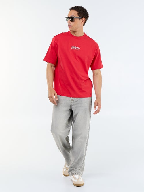 Camiseta de manga corta con estampados y bordados por delante y por detrás - Kiabi