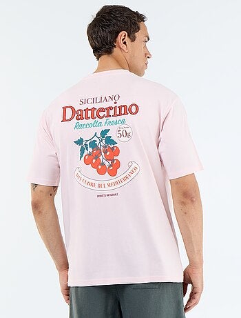 Camiseta de manga corta con estampados y bordados por delante y por detrás