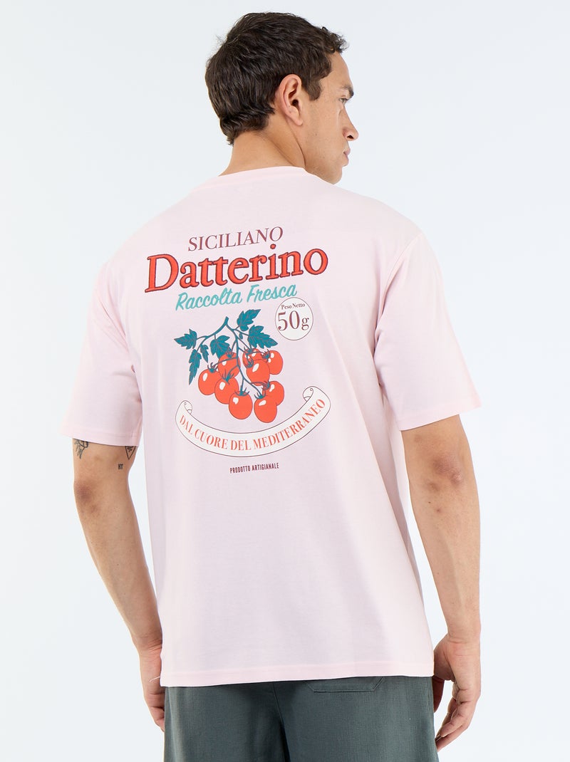 Camiseta de manga corta con estampados y bordados por delante y por detrás Rosa - Kiabi