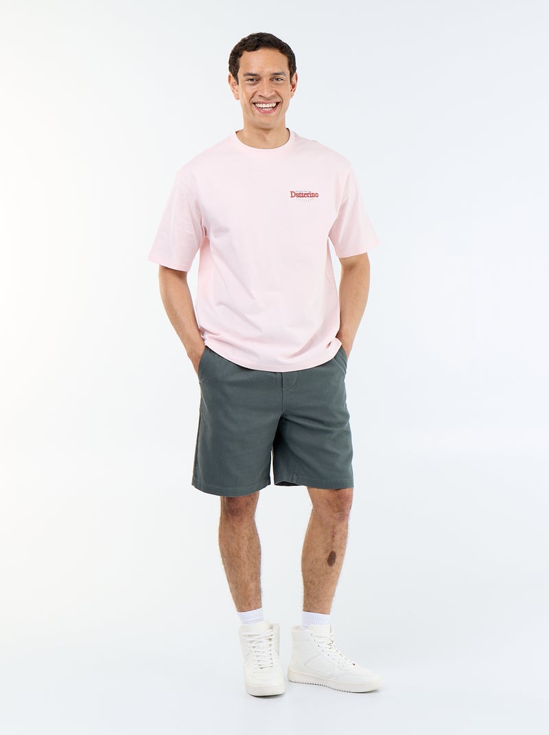 Camiseta de manga corta con estampados y bordados por delante y por detrás Rosa - Kiabi