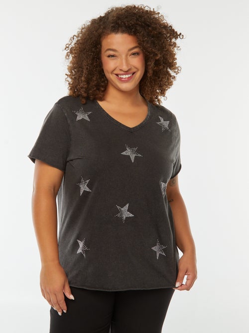 Camiseta de manga corta con estrellas de strass - Kiabi
