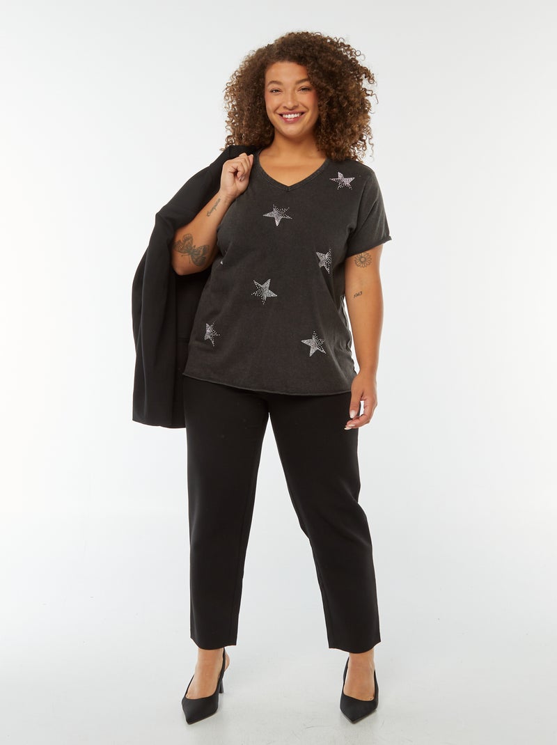 Camiseta de manga corta con estrellas de strass Negro - Kiabi