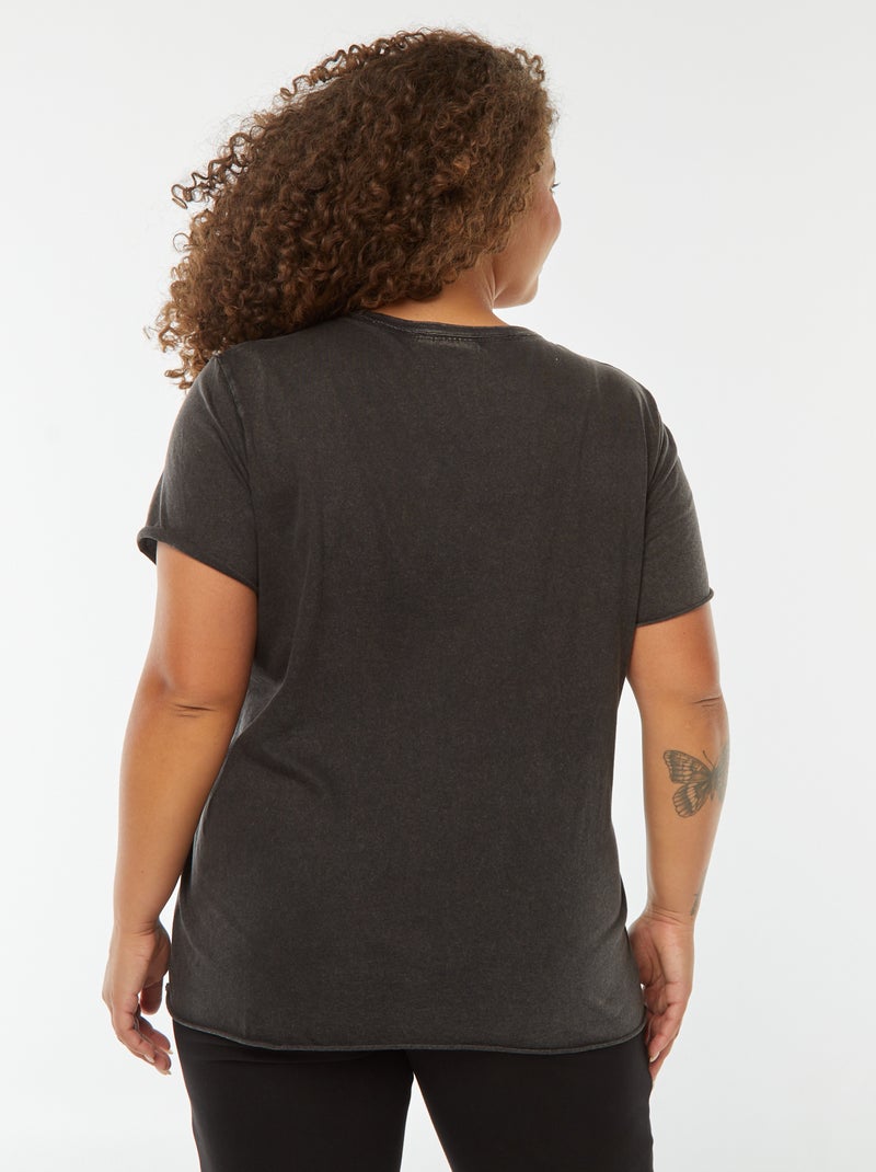 Camiseta de manga corta con estrellas de strass Negro - Kiabi