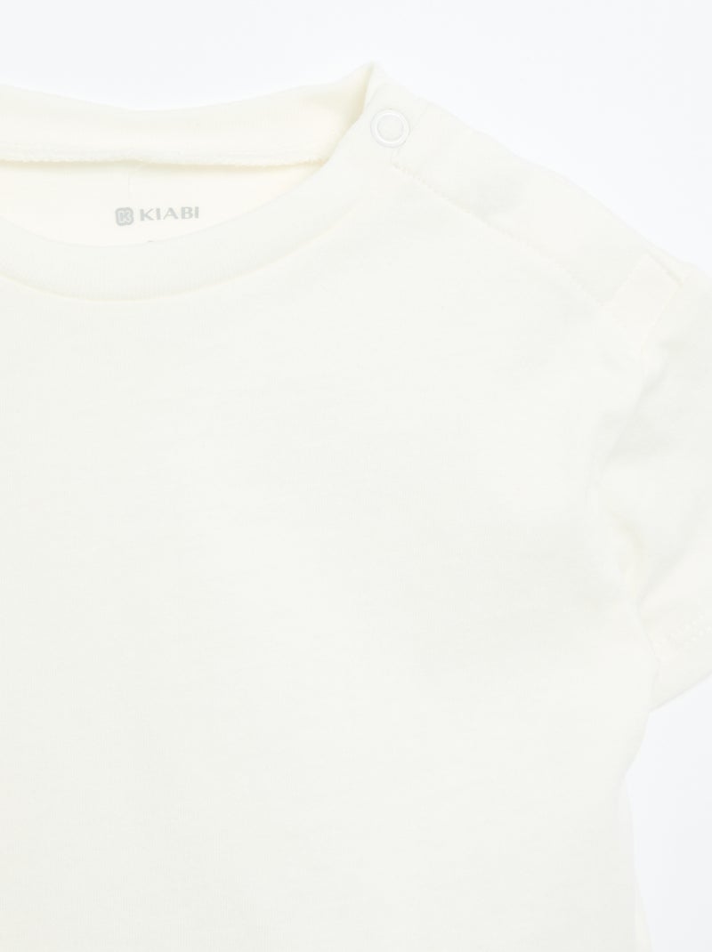 Camiseta de manga corta con flores en el hombro Blanco - Kiabi