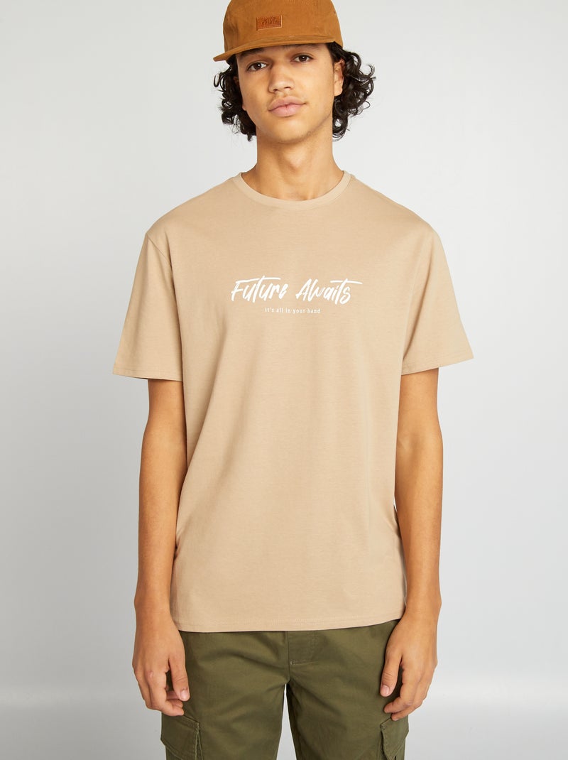 Camiseta de manga corta con inscripciones BEIGE - Kiabi