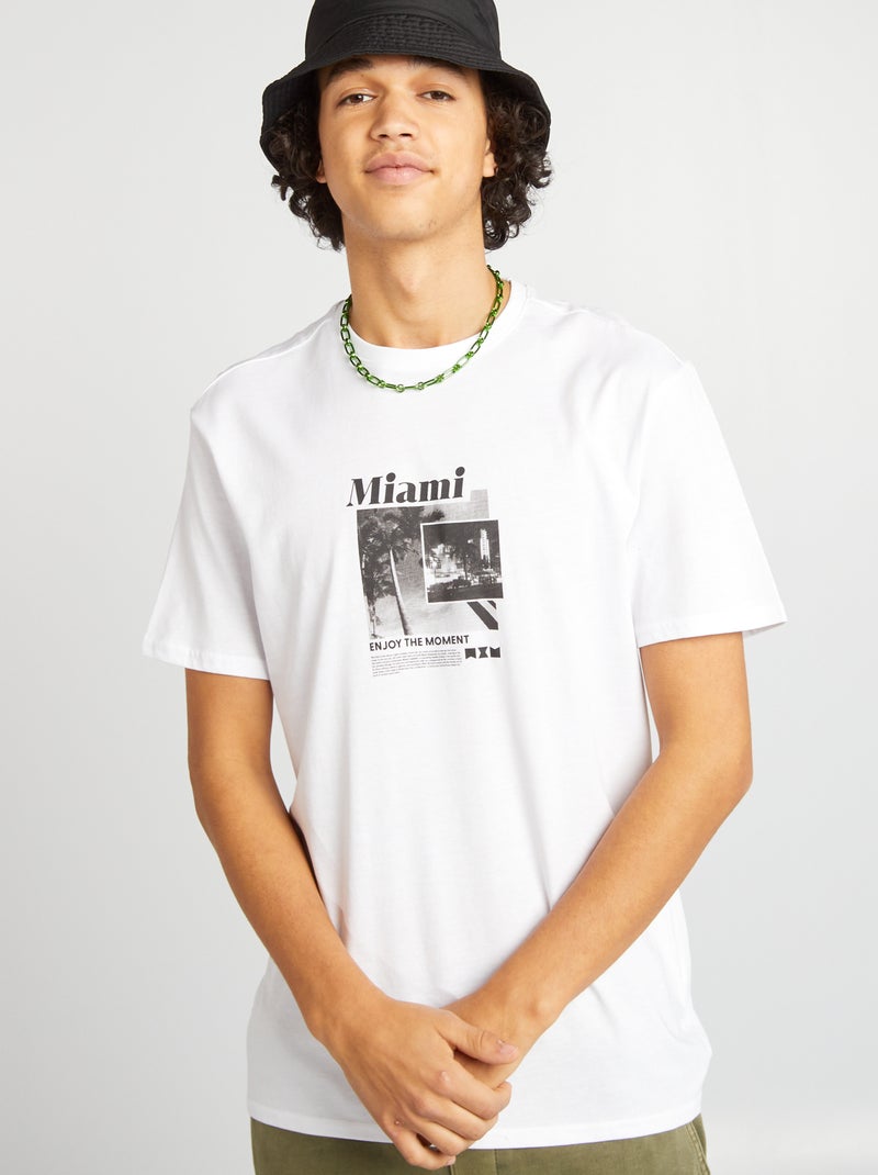 Camiseta de manga corta con inscripciones BLANCO - Kiabi