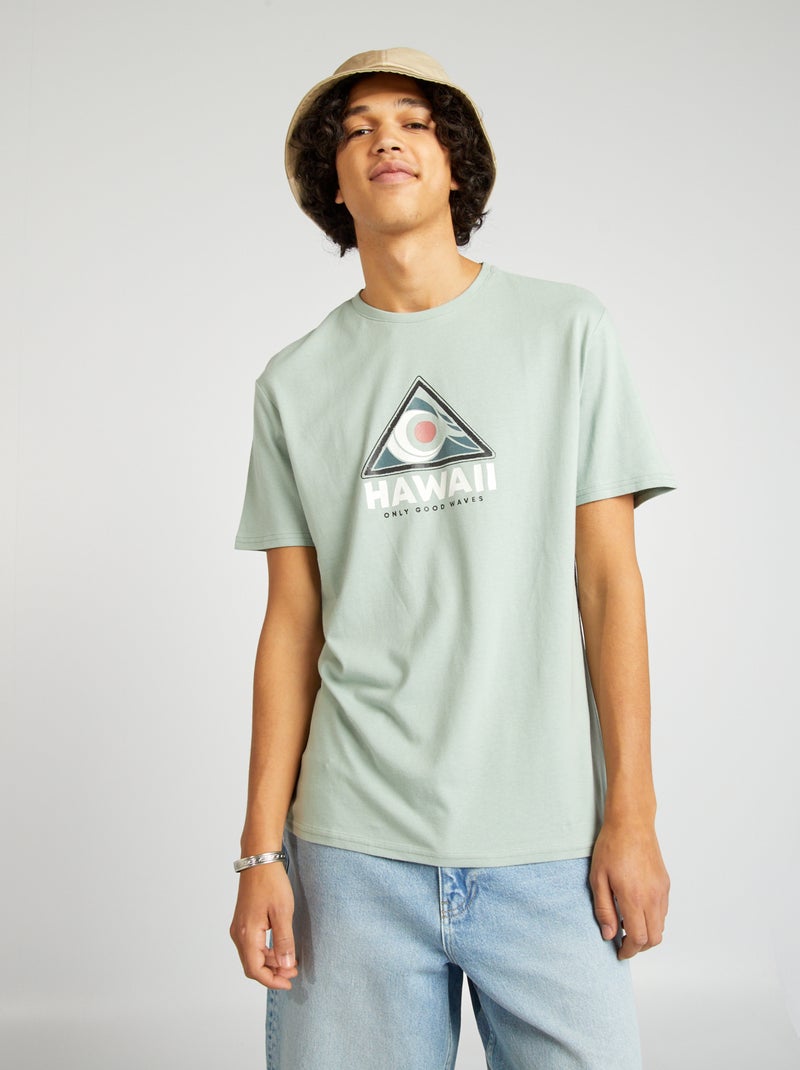 Camiseta de manga corta con inscripciones VERDE - Kiabi