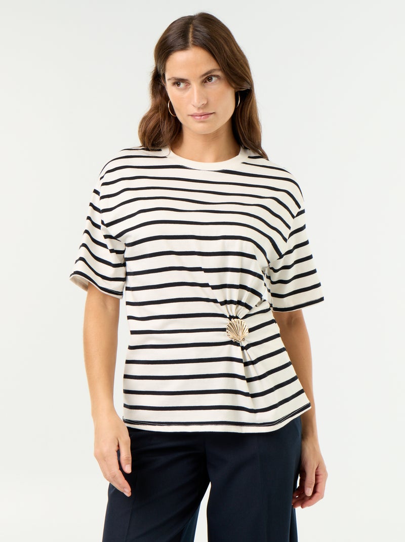 Camiseta de manga corta con joya de concha Blanco - Kiabi
