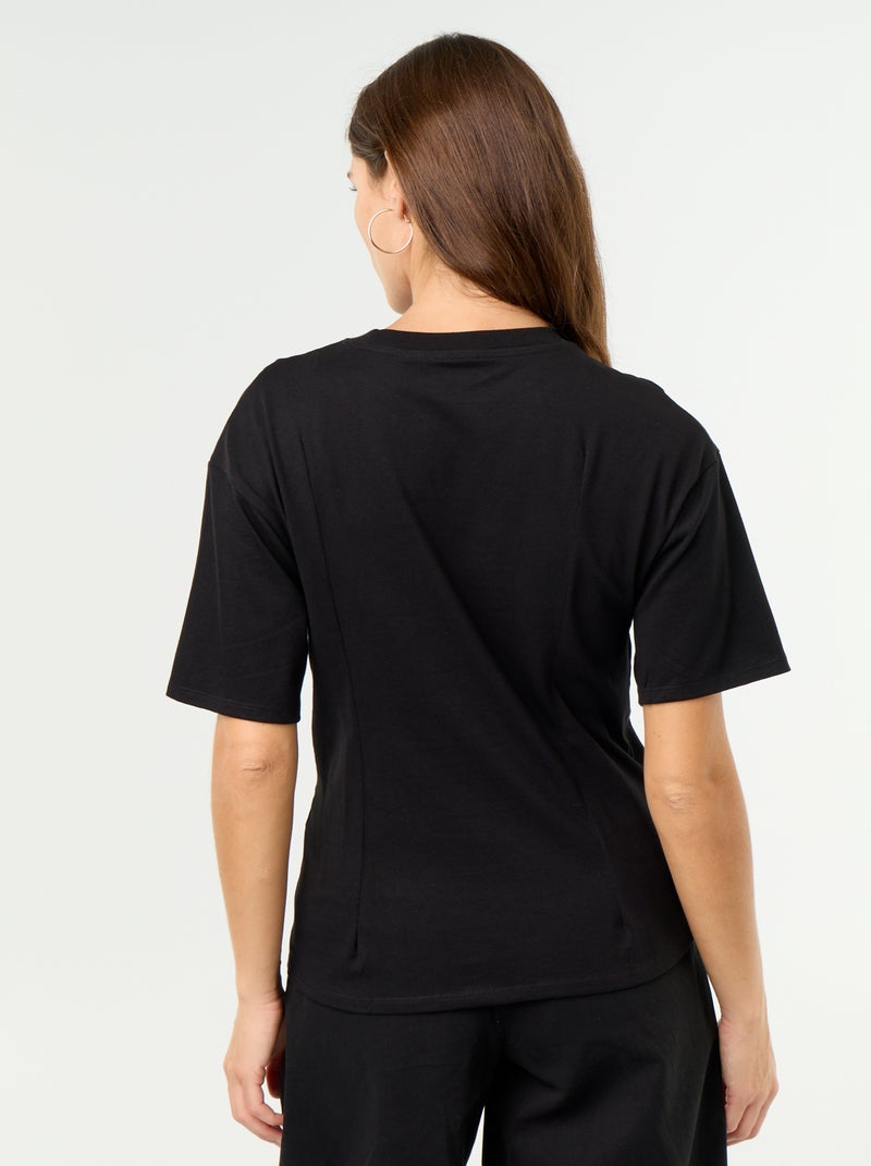 Camiseta de manga corta con joya de concha Negro - Kiabi