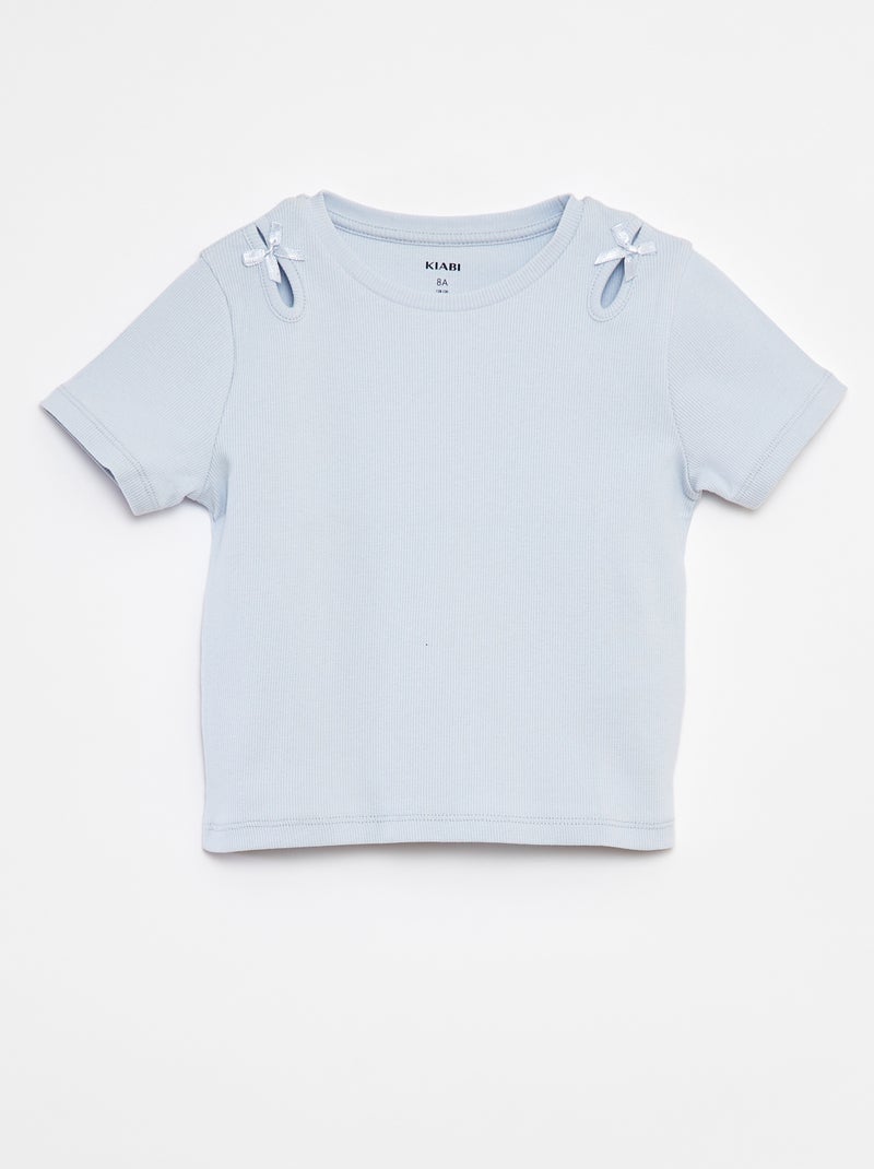 Camiseta de manga corta con lazos decorativos Azul - Kiabi