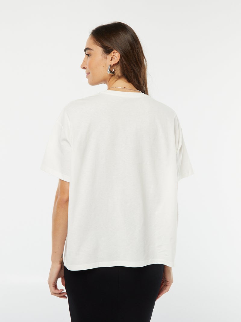 Camiseta de manga corta con lazos decorativos blanco - Kiabi
