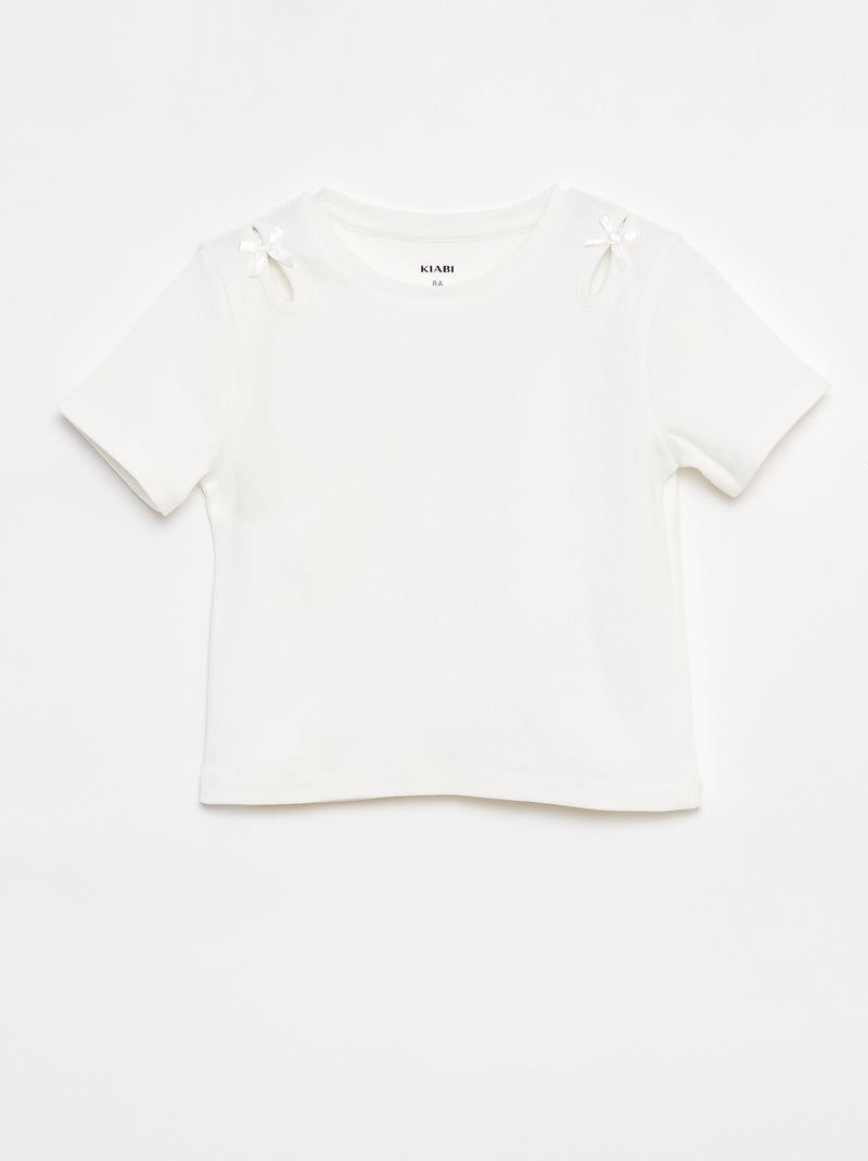 Camiseta de manga corta con lazos decorativos Blanco - Kiabi