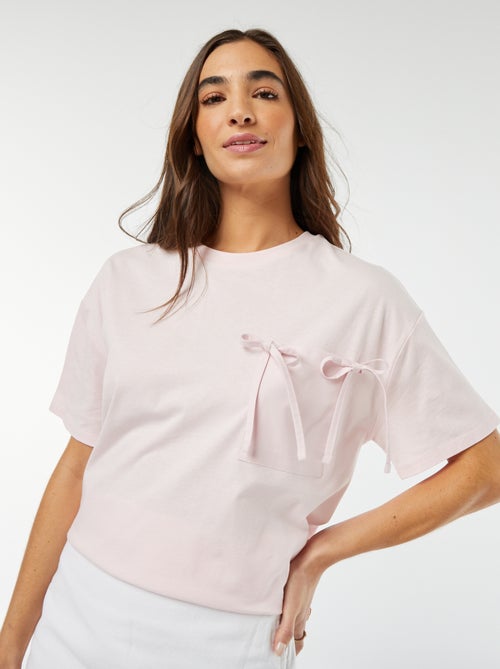 Camiseta de manga corta con lazos decorativos - Kiabi