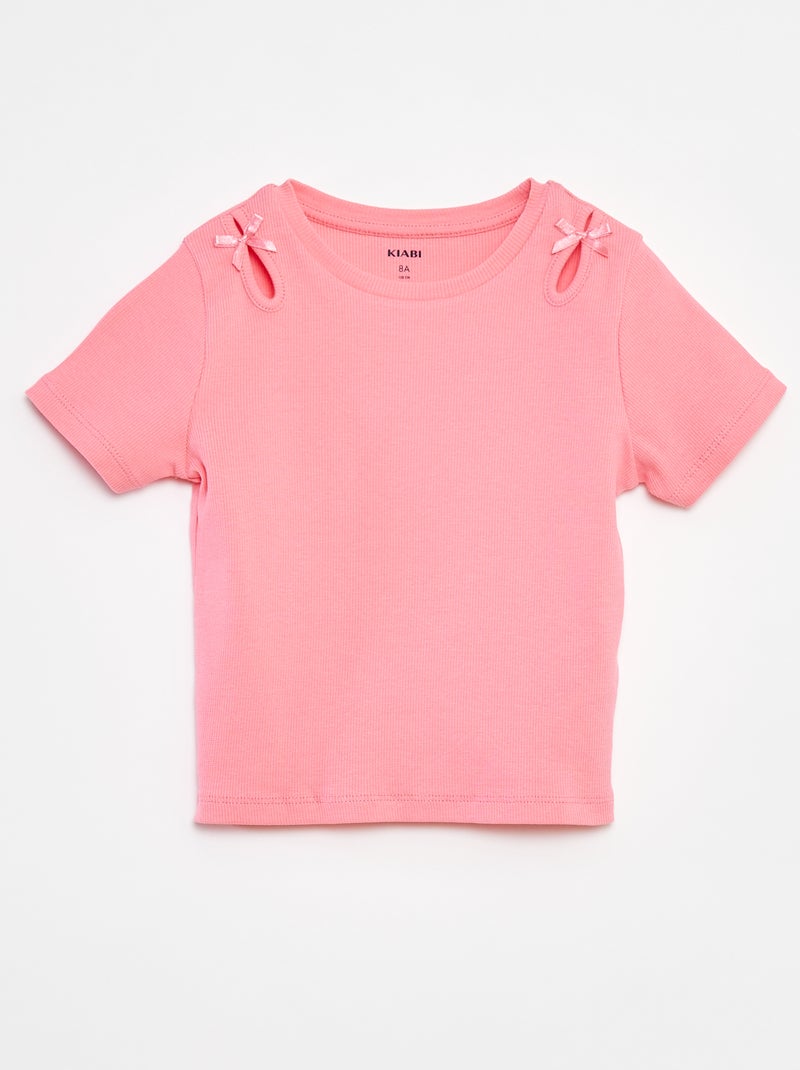 Camiseta de manga corta con lazos decorativos rosa - Kiabi