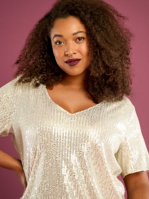 Camiseta de manga corta con lentejuelas - Kiabi