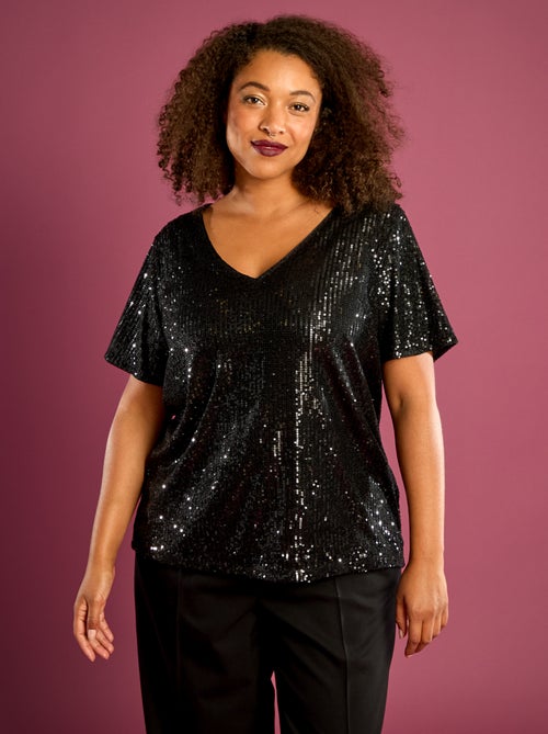 Camiseta de manga corta con lentejuelas - Kiabi