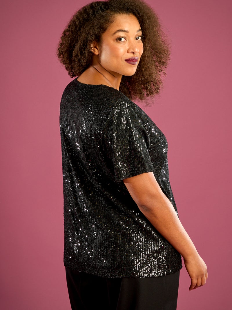 Camiseta de manga corta con lentejuelas Negro - Kiabi