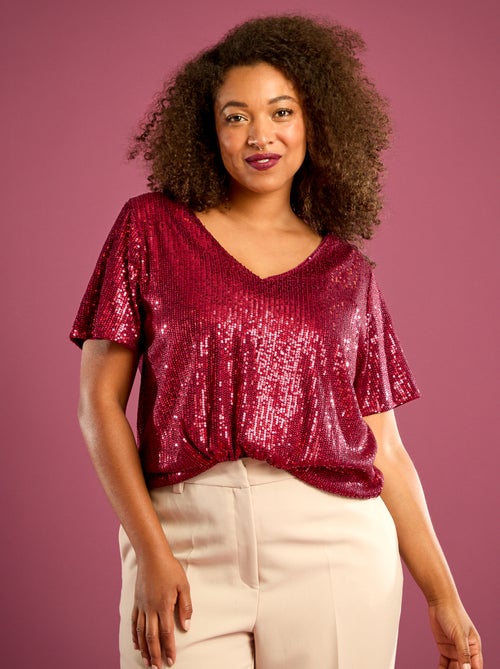 Camiseta de manga corta con lentejuelas - Kiabi