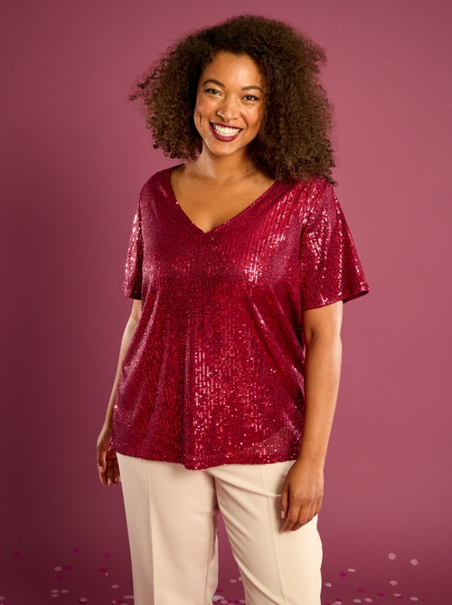 Camiseta de manga corta con lentejuelas - Kiabi